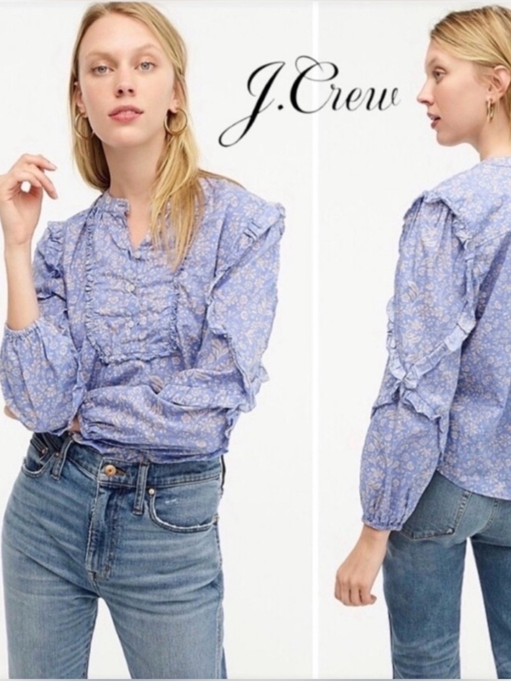 Point Sur Ruffled Sleeve Popover Blouse‎ XXS J Crew Lavender Floral